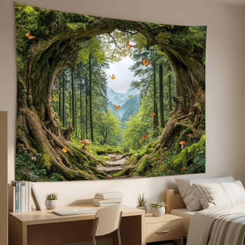 Green Nature Forest Tapestry 90x68 Inch