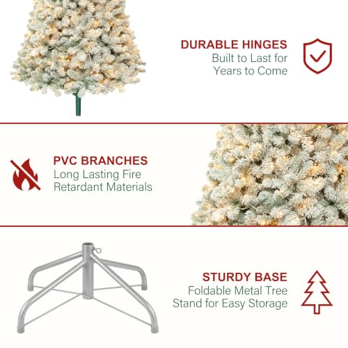 7 ft Prelit Snow Flocked Christmas Tree with 300 Warm White LEDs