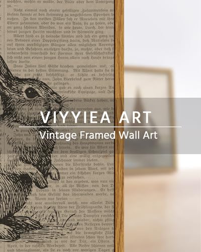 Framed Rabbit Wall Art Vintage Newspaper