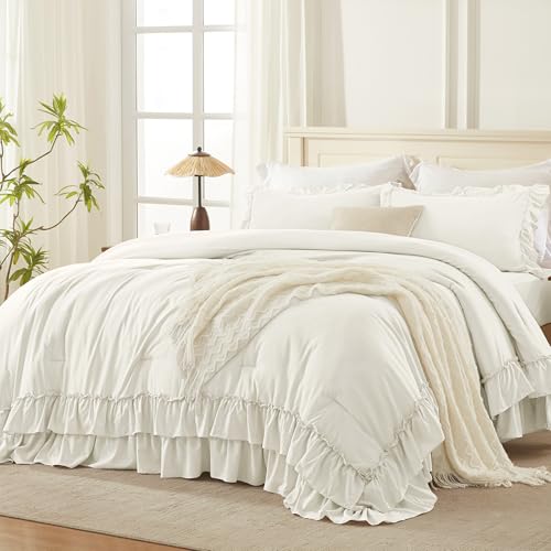 Ivory Ruffle Full Size Comforter Set