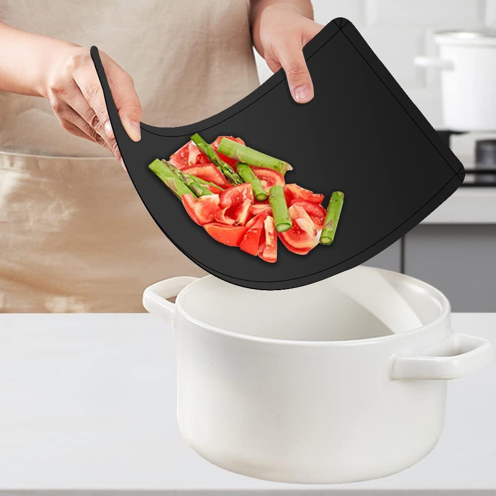 WK Flexible Plastic Cutting Boards Mats with Lip, Foldable Cutting Board for Kitchen Set of 3, Black Cutting Boards for Meat, Nonslip Cutting Mats Sheets, BPA Free, Dishwasher Safe