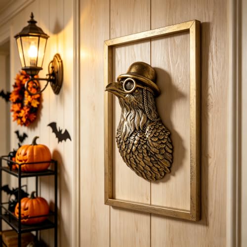 Vintage Gold Crow Head Wall Decor with Metal Frame