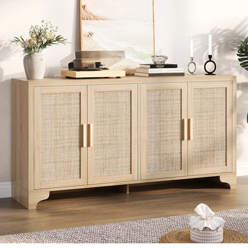 Natural Rattan Storage Cabinet with Shelves