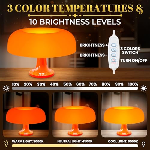 Orange Mushroom Table Lamp for Bedroom; ABS + PVC Build