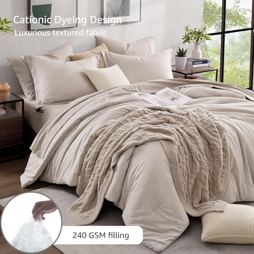 King Size Comforter Set 7 Pieces Oatmeal Beige Bed in a Bag