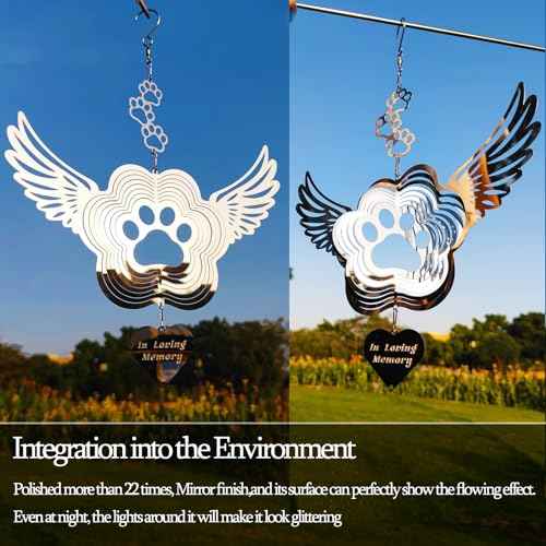 Dog Cat Memorial Gifts Stainless Steel Pet Paw Print Sympathy Wind Spinners