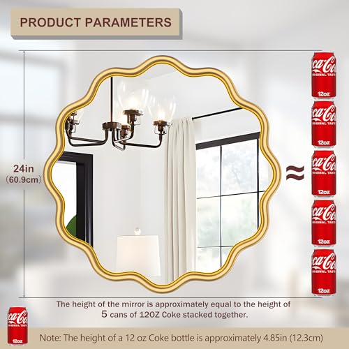 Gold Round Mirror 24 Inch Wavy Bathroom Vanity Mirror Gold Frame Modern Wall Mirror Decorative Wall