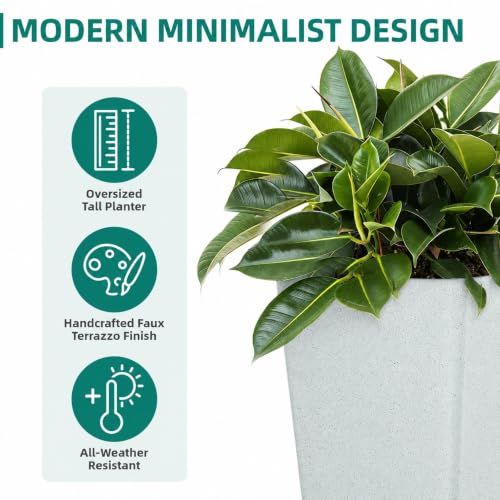 Autodaya 28" Plant Pots Tall Planters for Outdoor Plants Set of 2 with Tray (2 Count)