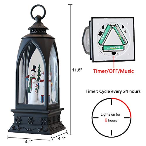 12” Christmas Snow Globe Lantern Snowman with Music & Timer