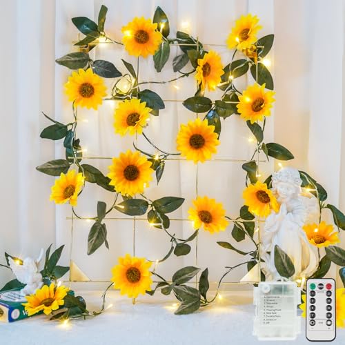 Sunflower Garland with 60LED Fairy Light Battery Operated Clear Wire