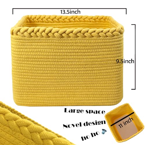 Cotton Rope Woven Basket with Handles for Shelves
