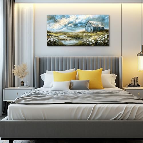 Wall Art For Living Room Gray Canvas Wall Decor For Bedroom Field Scenery Flower Watercolour Painting Restaurant Office Decorations Wall Pictures Printing Artwork Home Decor 20x40 In