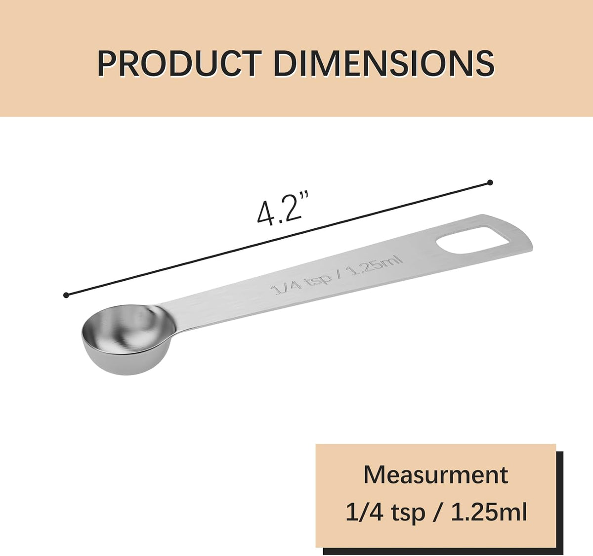 5PCS 1/4tsp (1.25ml) Single Measuring Spoon, Stainless Steel Individual Teaspoons Only