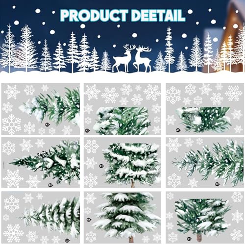 Christmas Window Clings for Glass 9 Sheet Xmas Tree Window Decals with Snowflake Designs Window Stickers Winter Windows Cling for Party Supplies Home School Office Glass Decorations (9 Count)