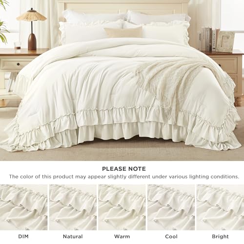 Ivory Ruffle Full Size Comforter Set