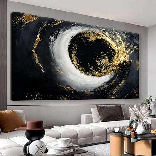 Large Abstract Wall Art For Living Room Black And Gold Wall Art Modern Canvas Art Wall Decor 29" X 58" Painting Abstract Art For Bedroom Hotel Office Apartment Home Decoration