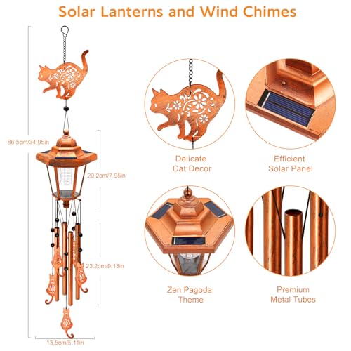 Cat Solar Wind Chimes for Outside (2 Count)