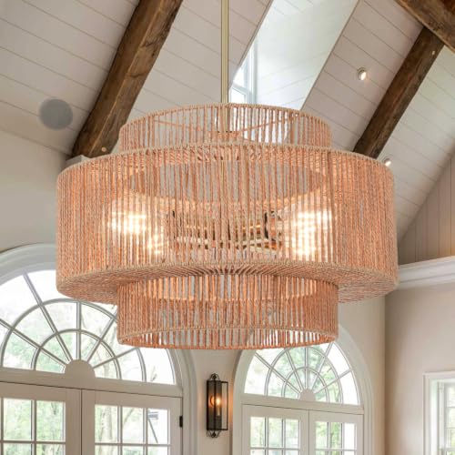 4-Light 3-Tier Rattan Chandelier