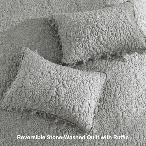 Dark Grey Ruffled Quilt King Size
