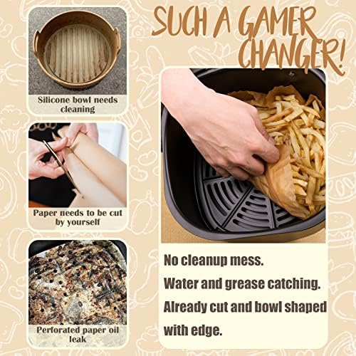 Disposable Paper Liner Round 250 Pcs for 4 to 8 Qt Air Fryer Baskets, Non-stick Oil-proof Parchment Liner Cooking Paper