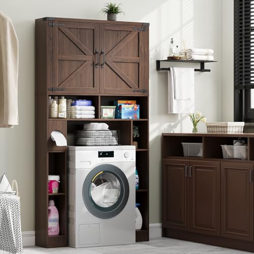 Storage Cabinet Over Toilet with 2 Barn Doors
