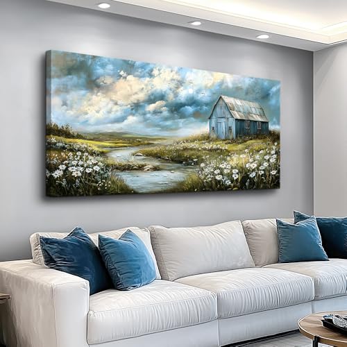 Large Canvas Wall Decor For Living Room Wall Art For Bedroom Field Scenery Flower Watercolour Painting Office Restaurant Mural Printing Artwork Picture Ready To Hang Home Decor 30x60 In