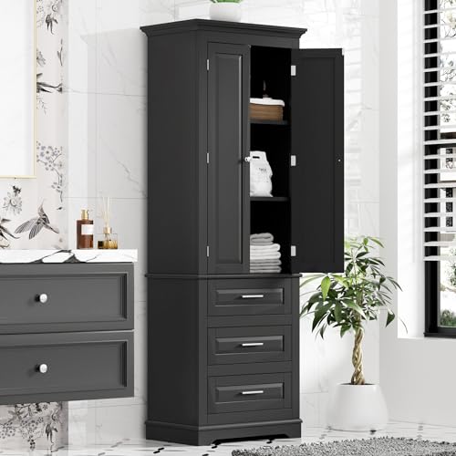 70" Tall Storage Cabinet Kitchen Pantry Cupboard with Two Doors and Three Drawers