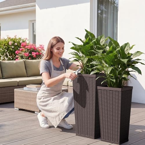 30" Front Porch Resin Rattan Tall Planters 2 Pack (2 Count)