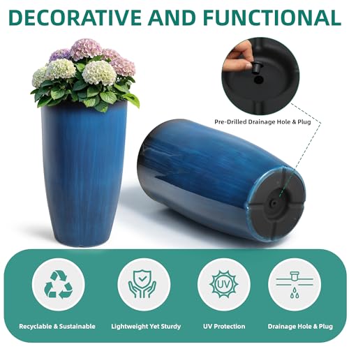 Autodaya 24" Large Tall Outdoor Planters Set of 2 (2 Count)