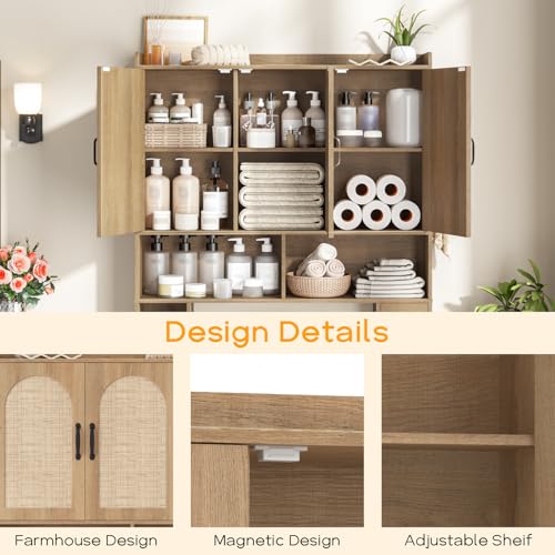 Over The Toilet Storage Cabinet with 3 Rattan Barn Doors