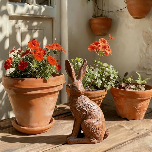 Outdoor Rabbit Garden Statue 12 Inch Brown Bunny Outdoor Decor