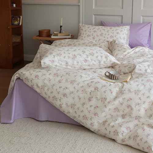 Vintage Garden Floral Comforter Set Queen Cute Pink Floral Bedding Comforter for Queen Bed Reversible Botanical Flowers Comforter with 2 Pillowcases Girls Cottagecore Bedding Comforter Set (3 Piece Set)