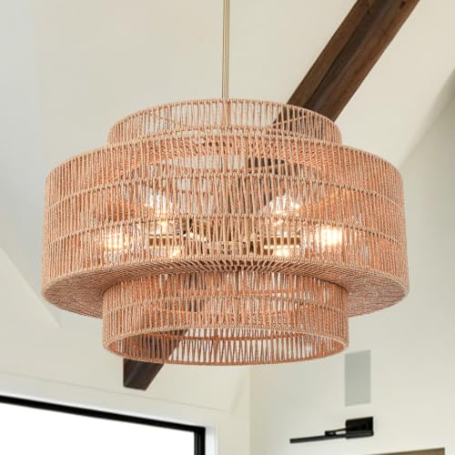 6-Light 3-Tier Rattan Chandelier