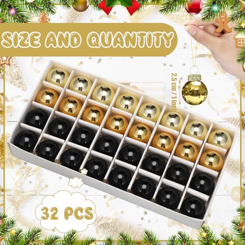 32 Pcs 1'' Mini Glass Christmas Ornament (32 Count)