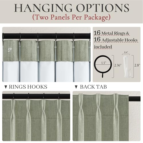 Sage Green Blackout Linen Curtains 90 Inches Long for Living Room Bedroom (2 Count)