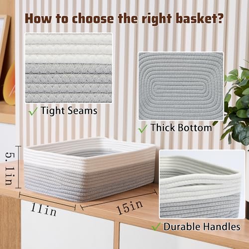 Large Shallow Organizing Baskets 15x11x5.1 Inches (3 Count)