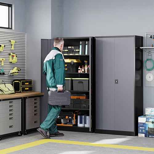 Metal Garage Storage Cabinets with Lock Door and Adjustable Shelves
