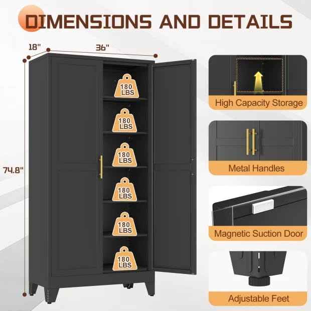 75" Metal Kitchen Pantry Cabinet