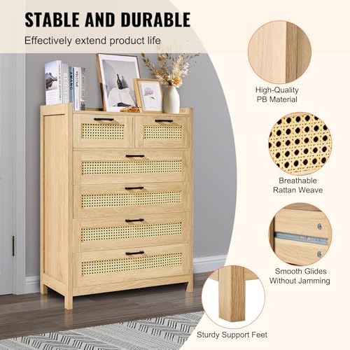 5 Drawer Rattan Dresser