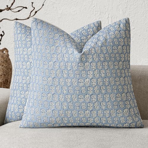 Decorative Floral Print Throw Pillow Covers 22×22 Powder Blue (2 Count)