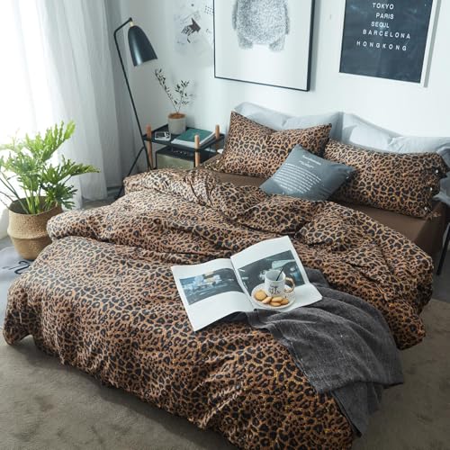 Leopard Print Comforter Set King Soft Fluffy Animal Cheetah Printed Comforter Set 3 Pieces Brown Black Floral Bedding Farmhouse Leopard Pattern King Size Comforter with 2 Pillowcases for All Season
