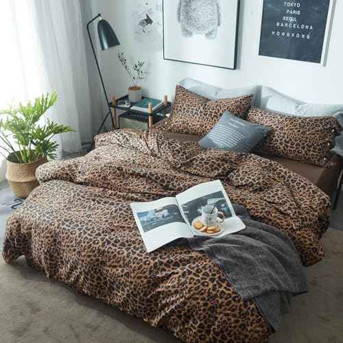 Leopard Comforter Set Queen Comforter Set 3 Pieces Leopard Print Comforter Fluffy Soft Microfiber Bedding Set for All Seasons Animal Cheetah Print Queen Size Comforter with 2 Pillowcases