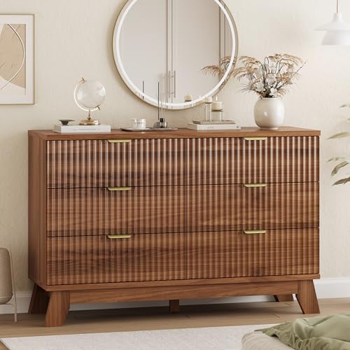 Fluted Dresser for Bedroom with 6 Drawers