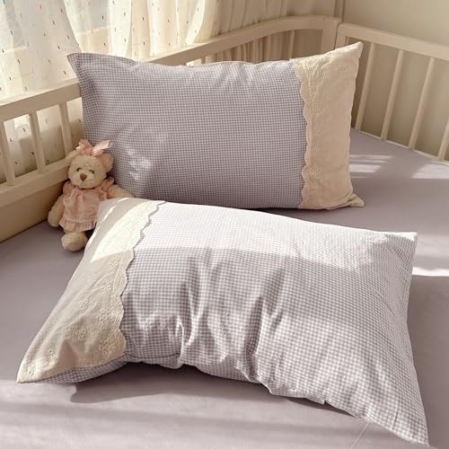 Purple Gingham Comforter Set Twin XL Fluffy Soft Princess Style Girls Lace Bedding Set Cottagecore Cute Plaid Checkered Comforter with 2 Pillowcases Chic Gingham Bedding Grid Comforter Set