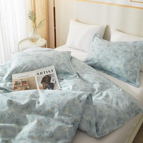 Blue Floral Comforter Set King Size Vintage Flower Botanical Comforter with 2 Pillowcases Fluffy Soft Aesthetic Floral Cottagecore Bedding Set Chic Flower Leaves Pattern King Comforter Set