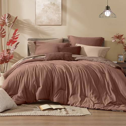 Twin XL Comforter Set 5 Pieces Terracotta Bed in a Bag for Dorm