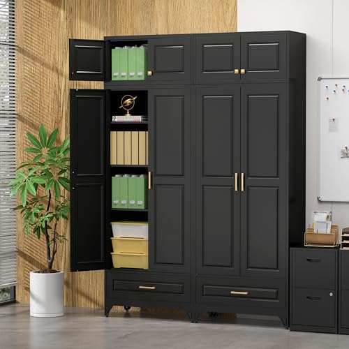 90" Metal Storage Cabinet with Doors and 3 Adjustable Shelves