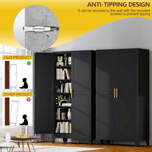 79" Tall Black Kitchen Pantry Cabinet