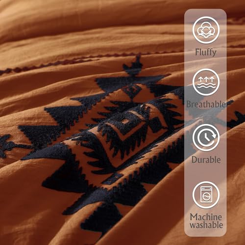 Embroidery Queen Comforter Set 7 Pieces Burnt Orange Bed in a Bag