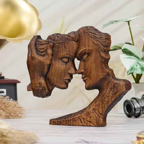 Wooden Kissing Couple Statue Home Decor Anniversary Wedding Gifts